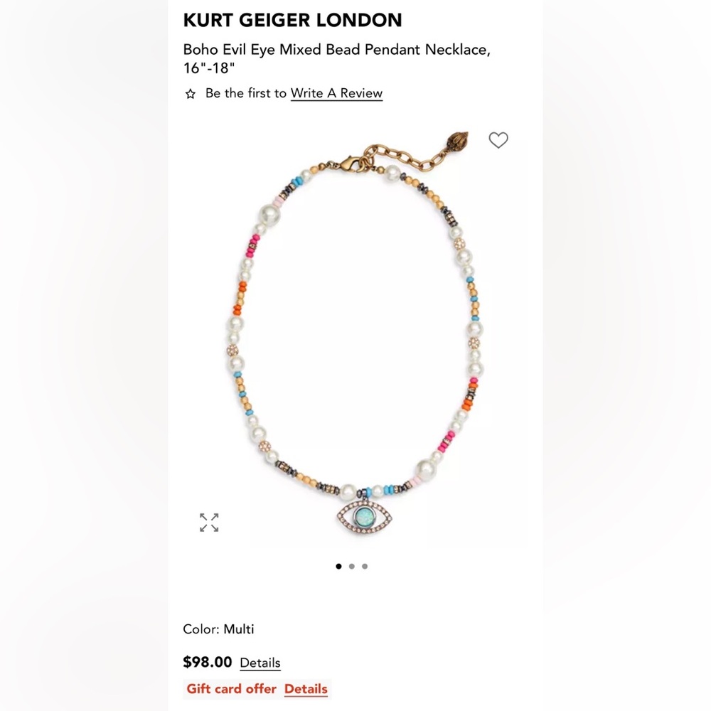 NWOT Kurt Geiger Multi-Color Pearl Beaded Evil Eye Necklace